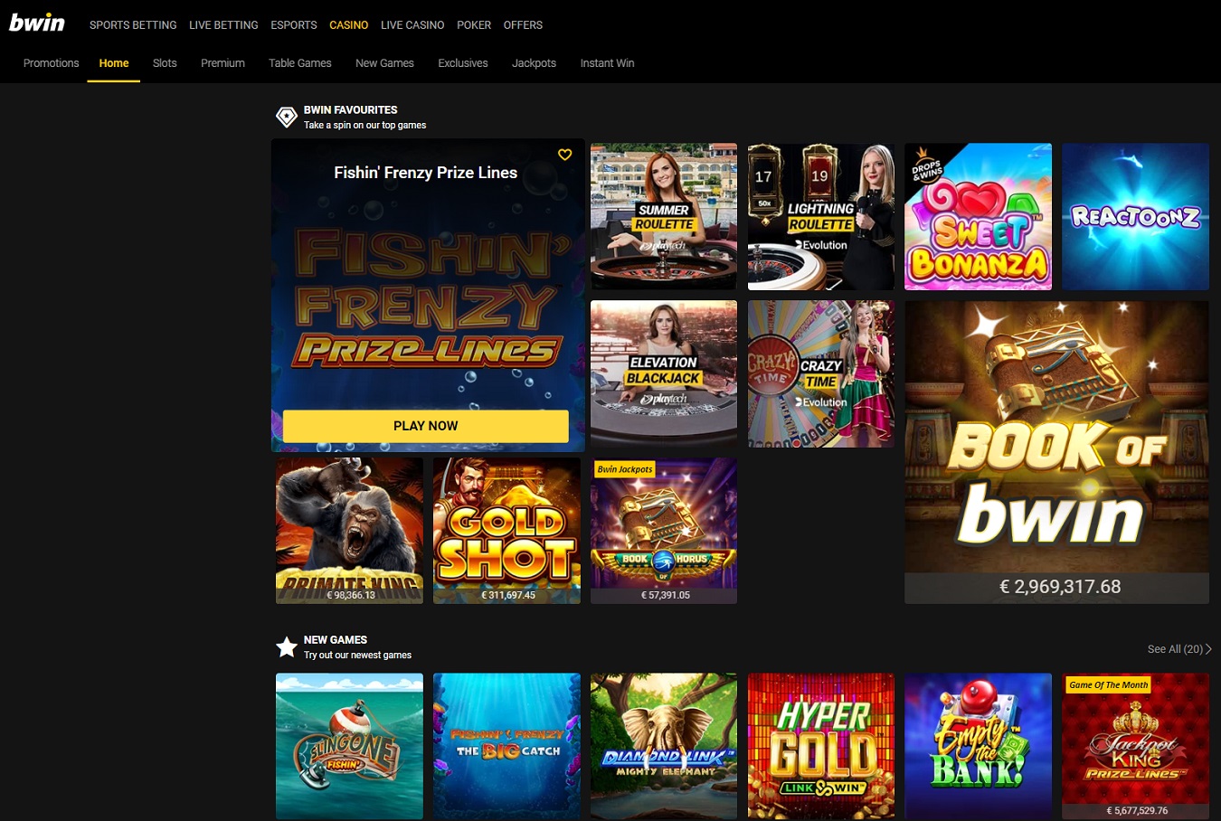 Casino and online casinos on the Bwin website