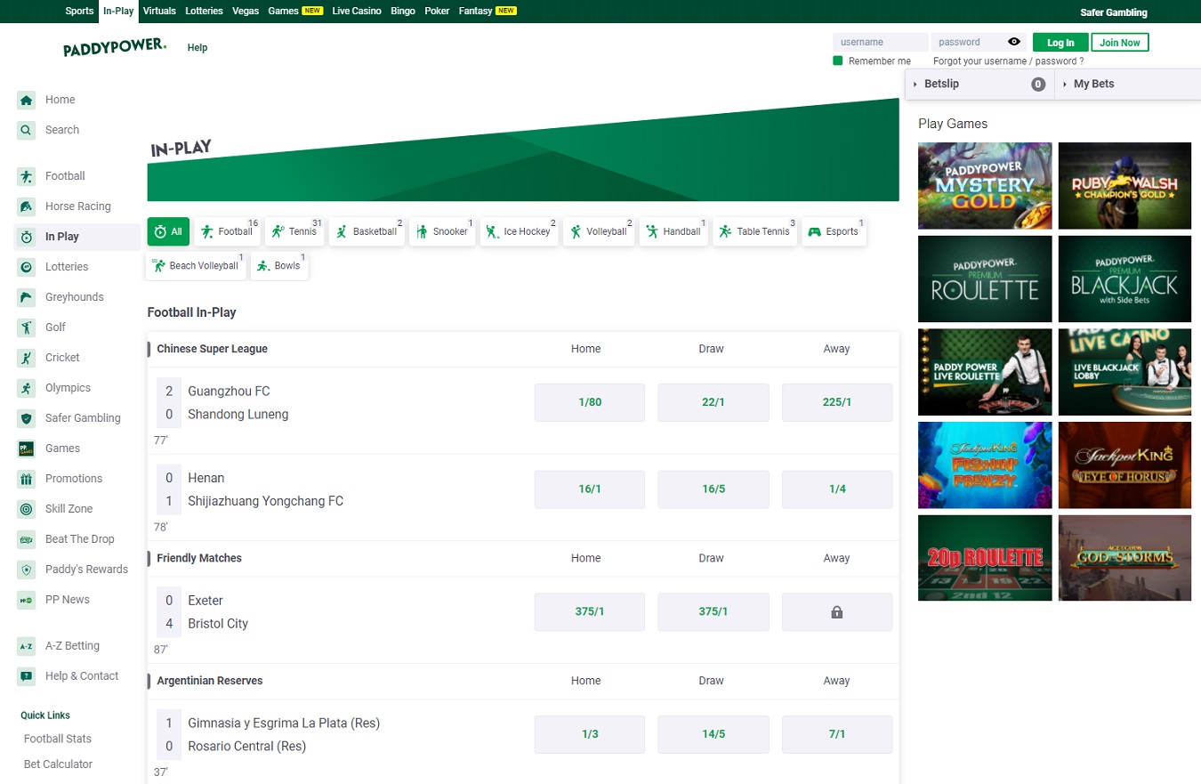 Paddy Power live betting
